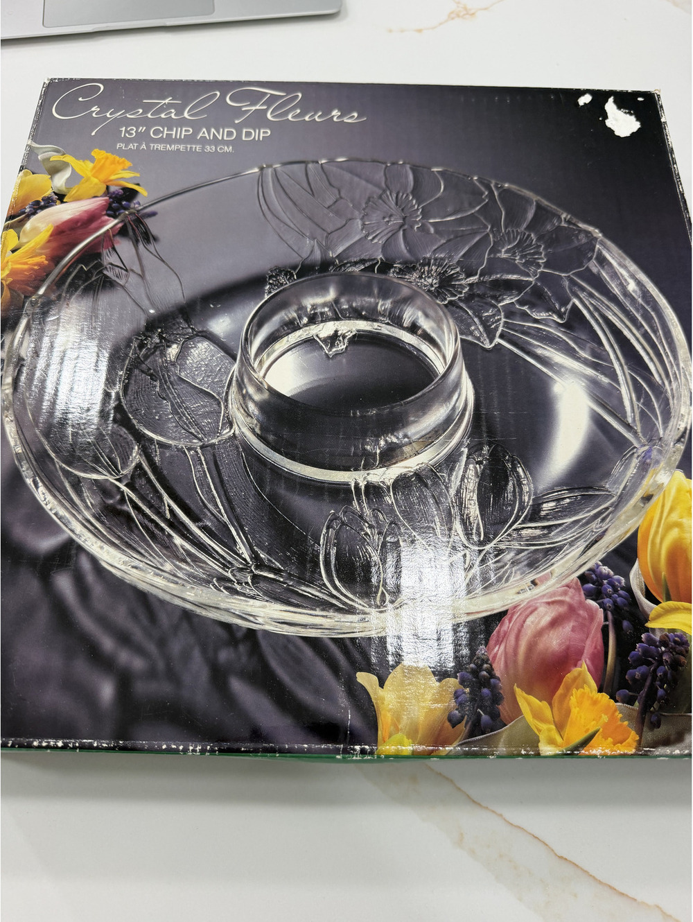 Colony Craft Crystal Fleurs 13" Chip And Dip bowl In Box By Nicholas Angelakos
